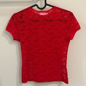 Edikted Vibrant Red Lace Short Sleeve Top